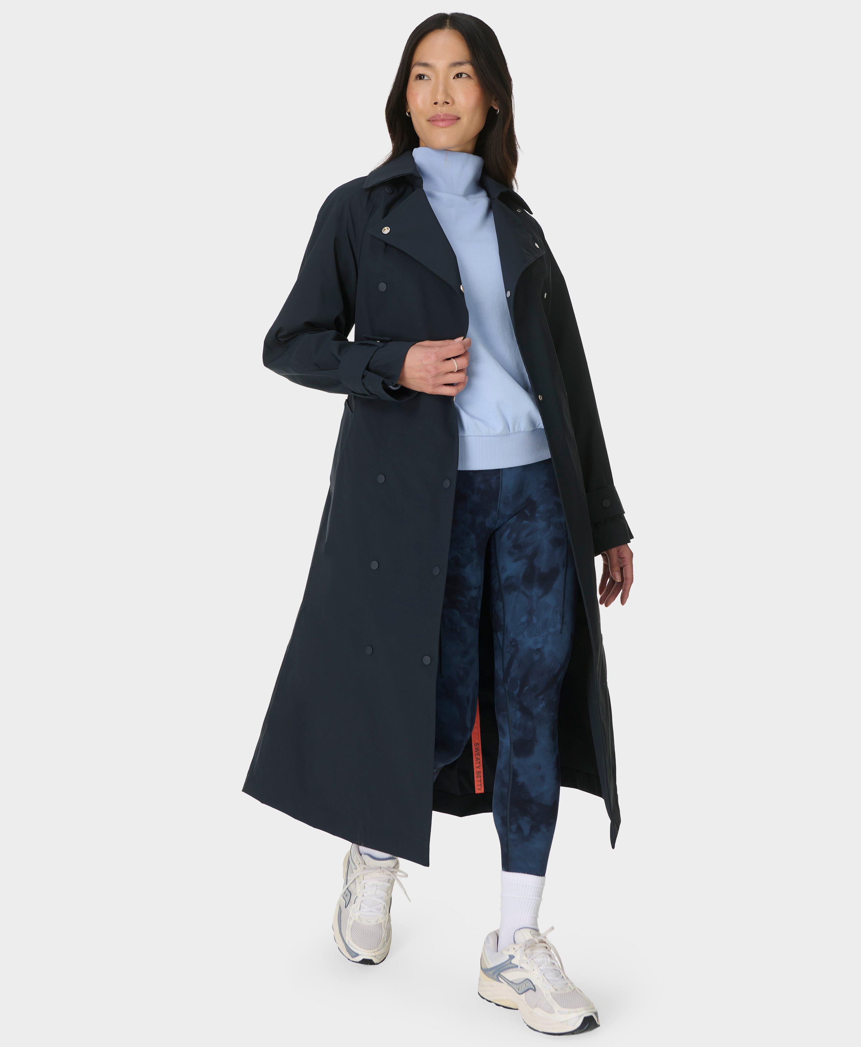 Sweaty Betty Motion Waterproof Trench Coat, Blue, Women’s XS