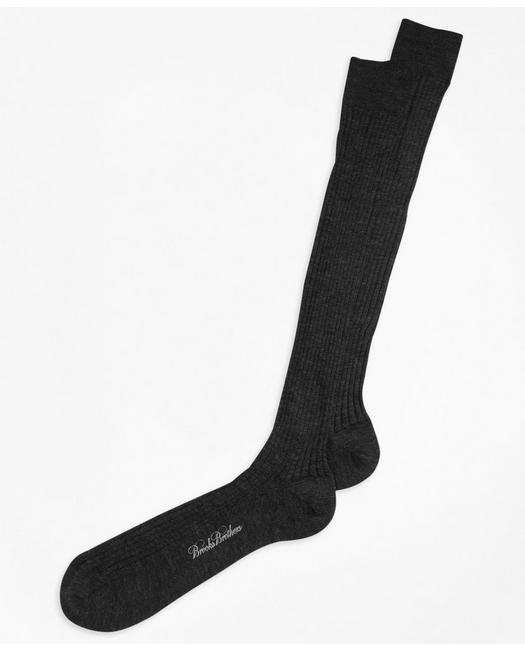 Shop Brooks Brothers Merino Wool Ribbed Over-the-calf Socks | Black | Size Regular
