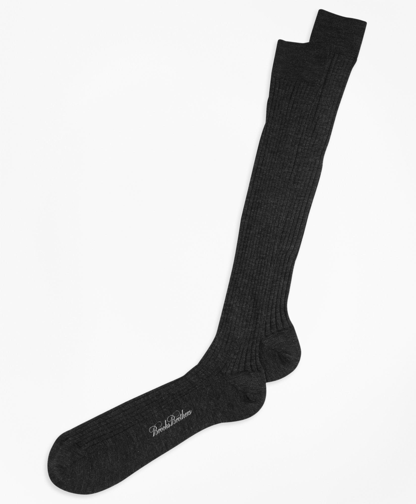 Shop Brooks Brothers Merino Wool Ribbed Over-the-calf Socks | Black | Size Regular