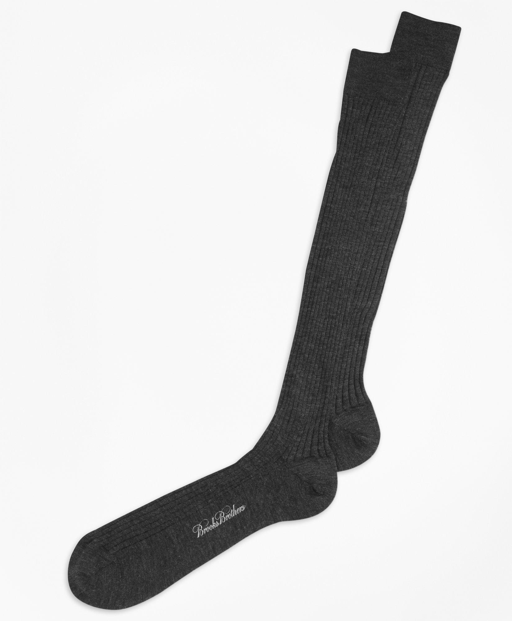 Shop Brooks Brothers Merino Wool Ribbed Over-the-calf Socks | Grey | Size Regular