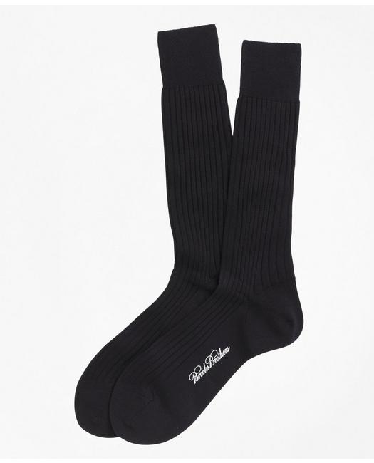 Brooks Brothers Merino Wool Ribbed Crew Socks | Black | Size Regular