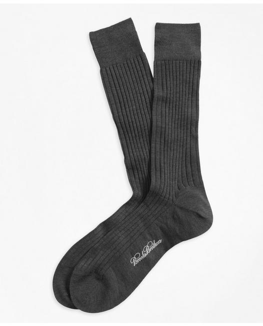 Brooks Brothers Merino Wool Ribbed Crew Socks | Grey | Size Regular