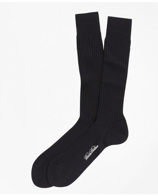 Brooks Brothers Merino Wool Ribbed Crew Socks | Navy | Size Regular
