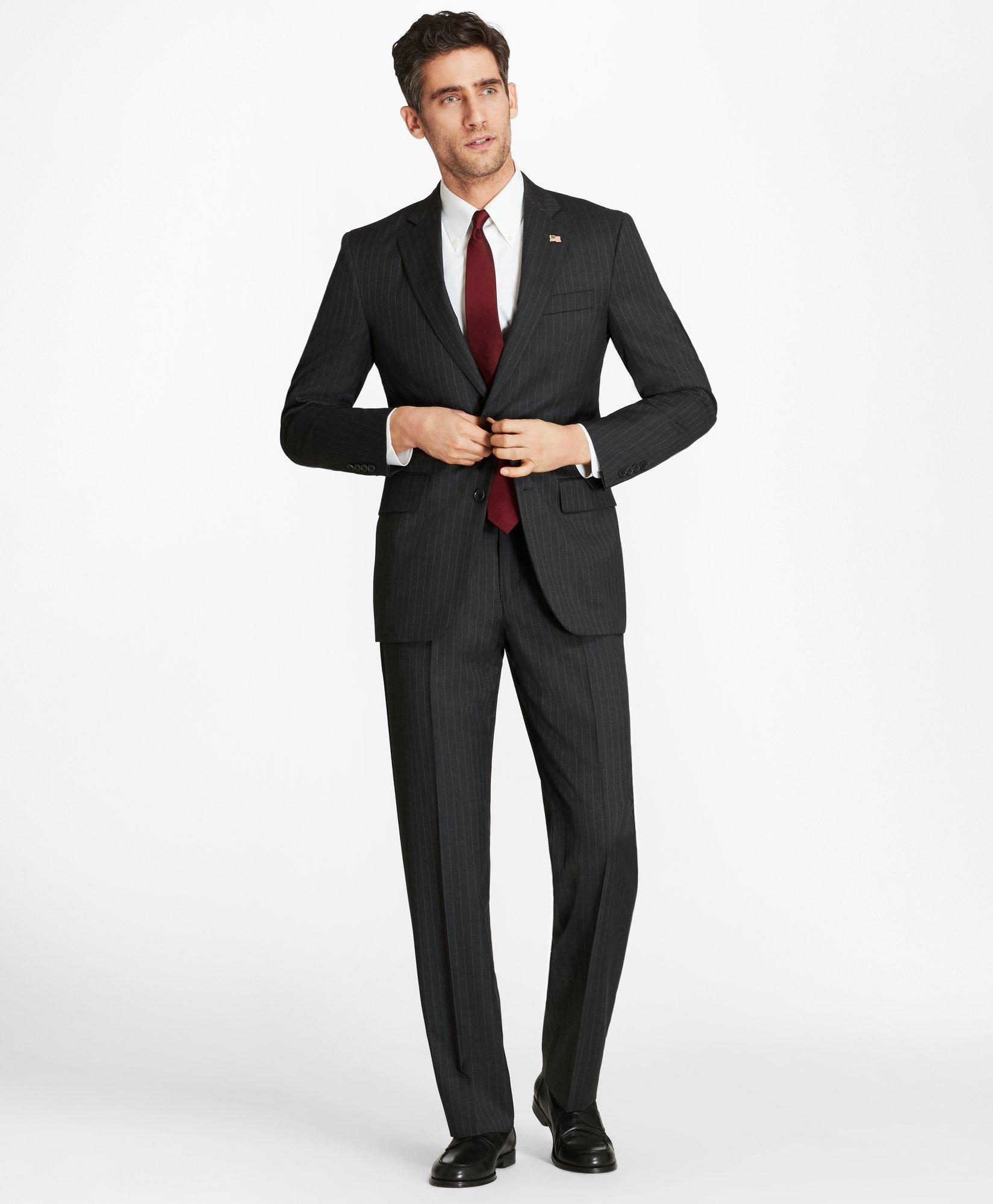 Brooks Brothers Madison Fit Two-button 1818 Suit | Grey Stripe | Size 39  Regular | ModeSens