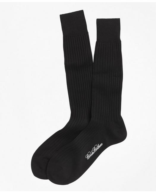 Brooks Brothers Egyptian Cotton Ribbed Crew Socks | Black