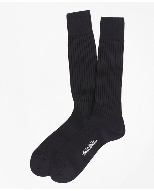 Brooks Brothers Egyptian Cotton Ribbed Crew Socks | Navy