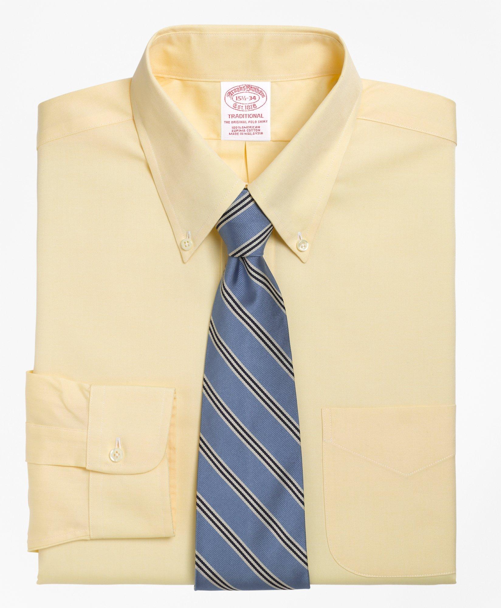 Brooks Brothers Traditional Extra-relaxed-fit Dress Shirt, Button-down Collar | Yellow | Size 14½ 33