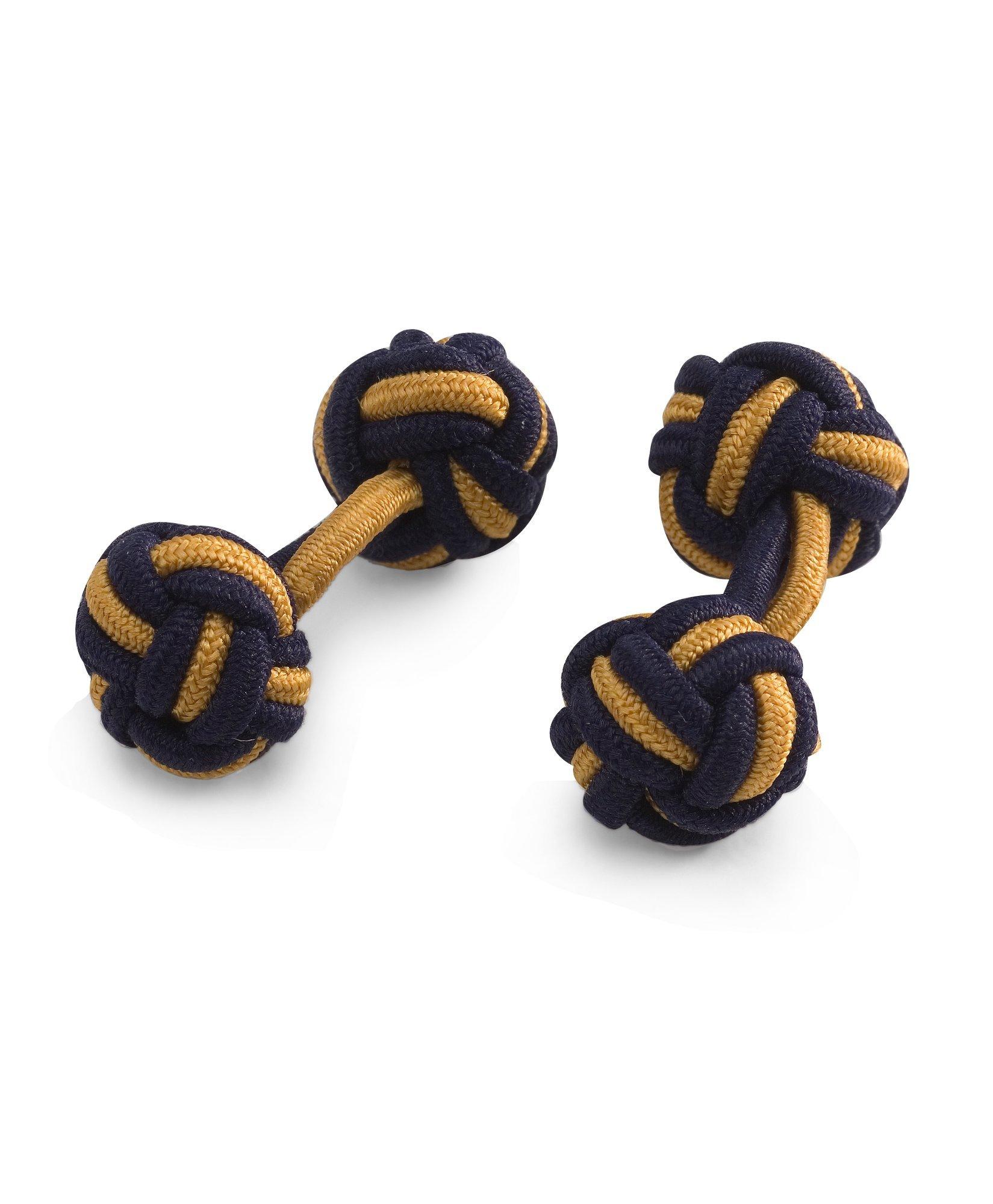 Shop Brooks Brothers Knot Cuff Links  | Navy/gold In Navy,gold