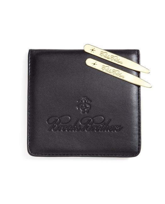 Brooks Brothers Metallic Collar Stays With Nappa Leather Case | Gold