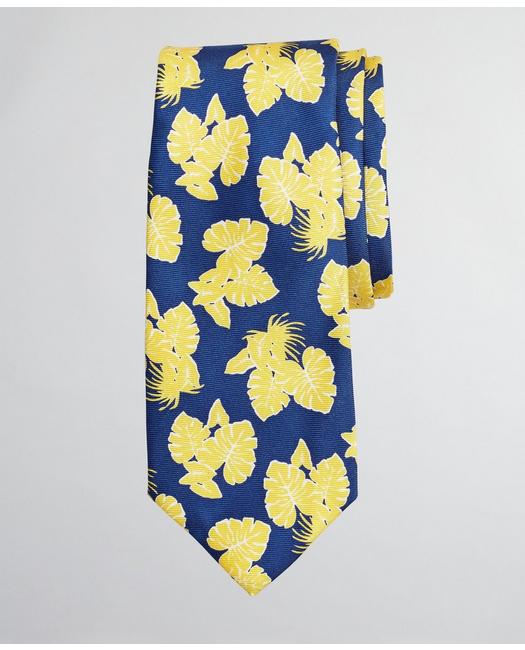 Brooks Brothers Kids'  Boys Palm Leaf Print Tie | Navy/yellow | Size Regular In Navy,yellow