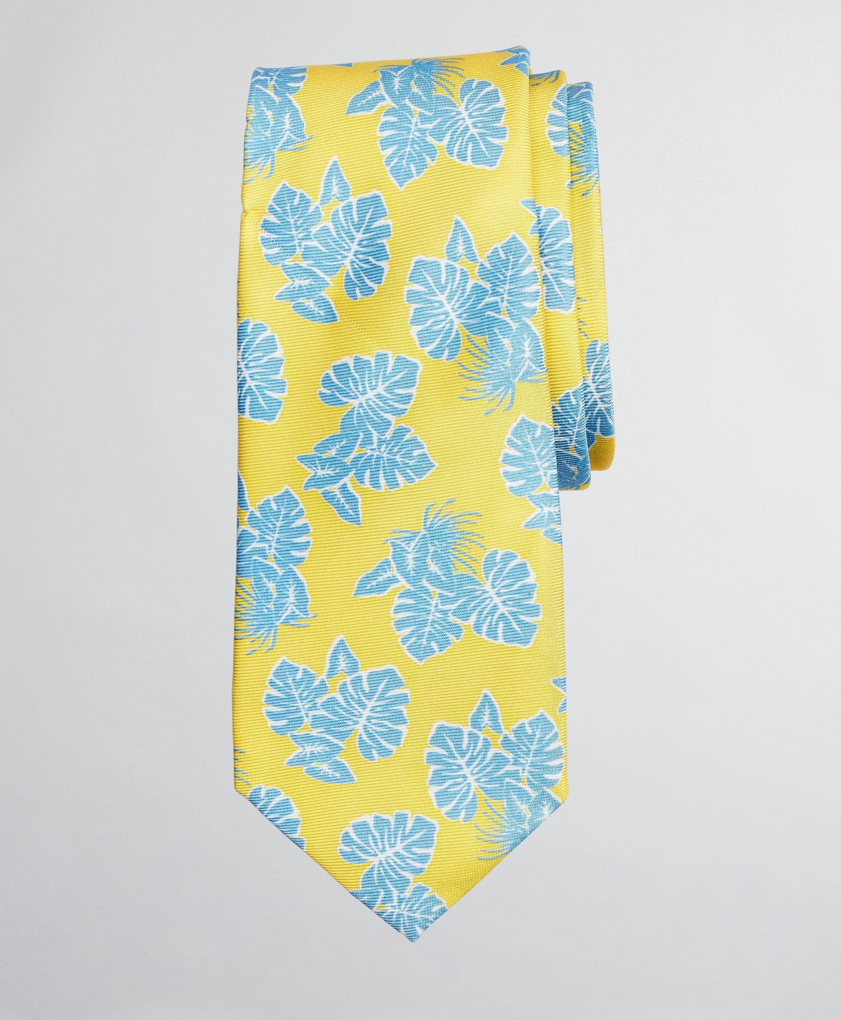 Brooks Brothers Kids'  Boys Palm Leaf Print Tie | Yellow/blue | Size Regular In Yellow,blue