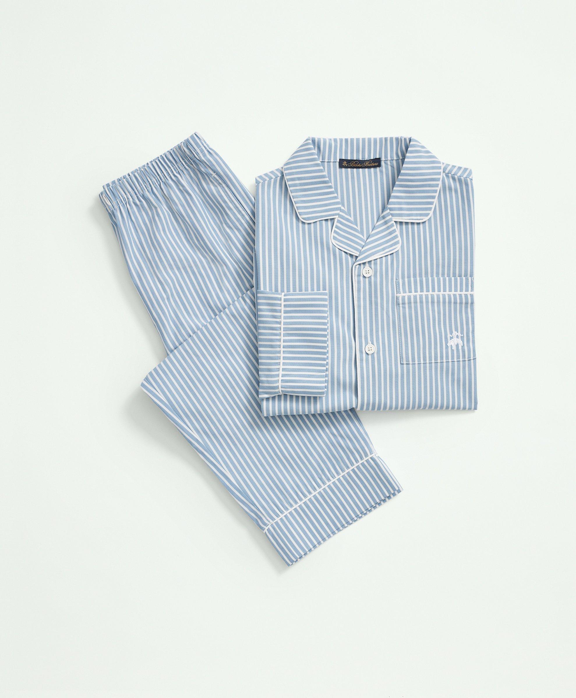 Brooks Brothers Kids Long Sleeve Button Up Pajama Set | Light Blue | Size 10