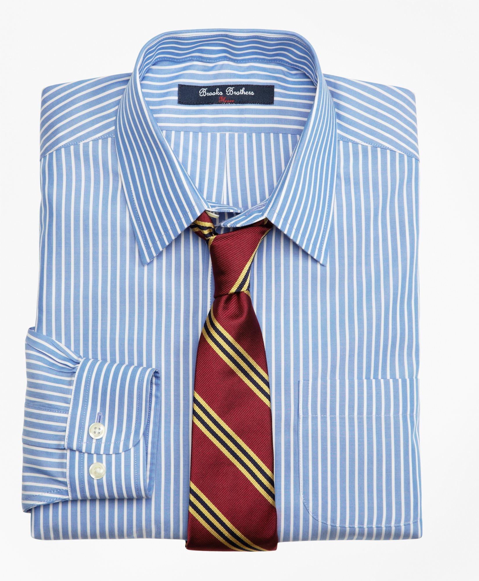 Brooks Brothers Kids'  Boys Non-iron Supima Cotton Broadcloth Ground Stripe Dress Shirt | Blue | Size 10
