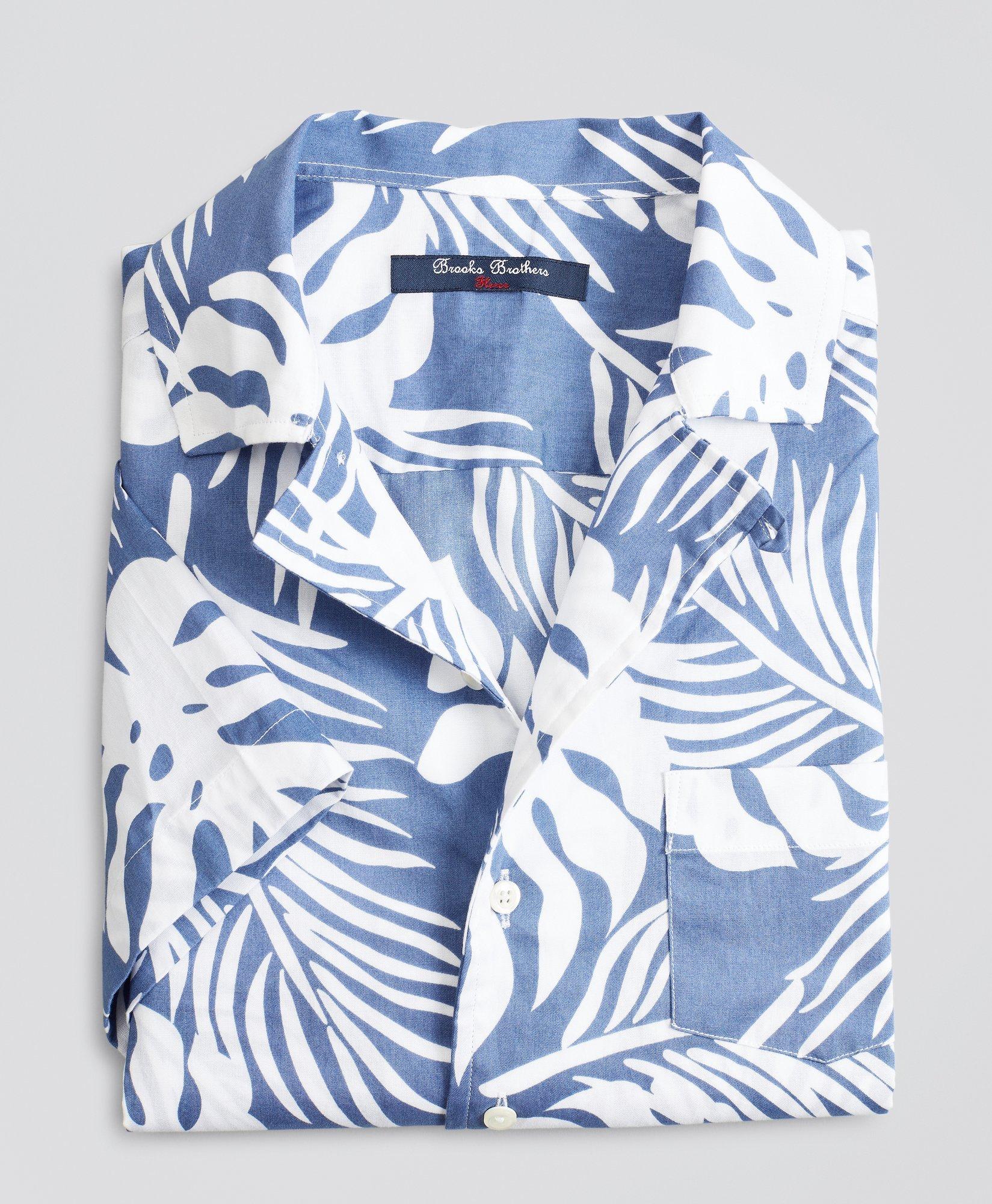 Brooks Brothers Kids'  Boys Short-sleeve Palm Leaf Sport Shirt | Blue | Size Medium