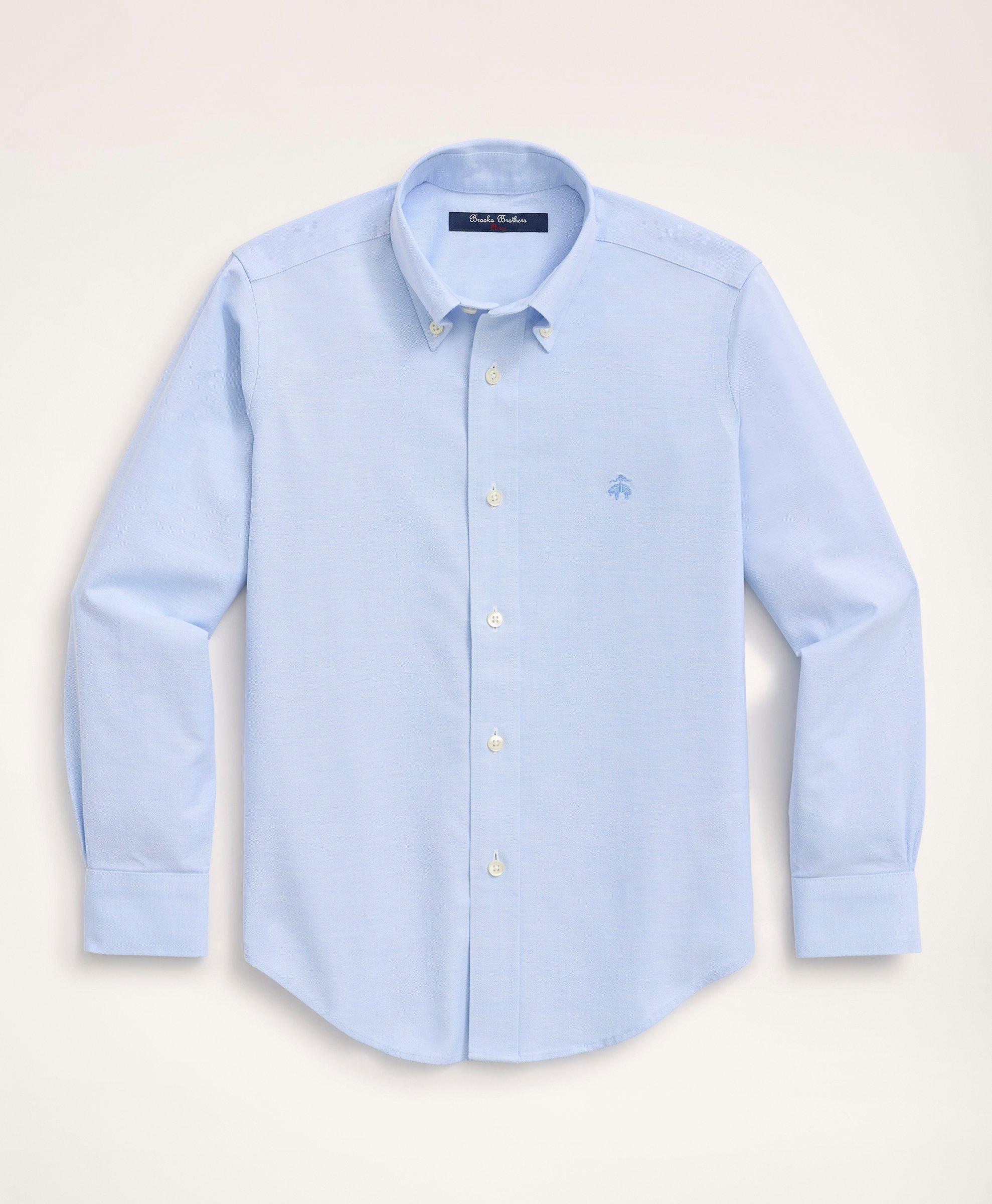 Brooks Brothers Boys Non-iron Stretch Cotton Oxford Sport Shirt In Light Blue