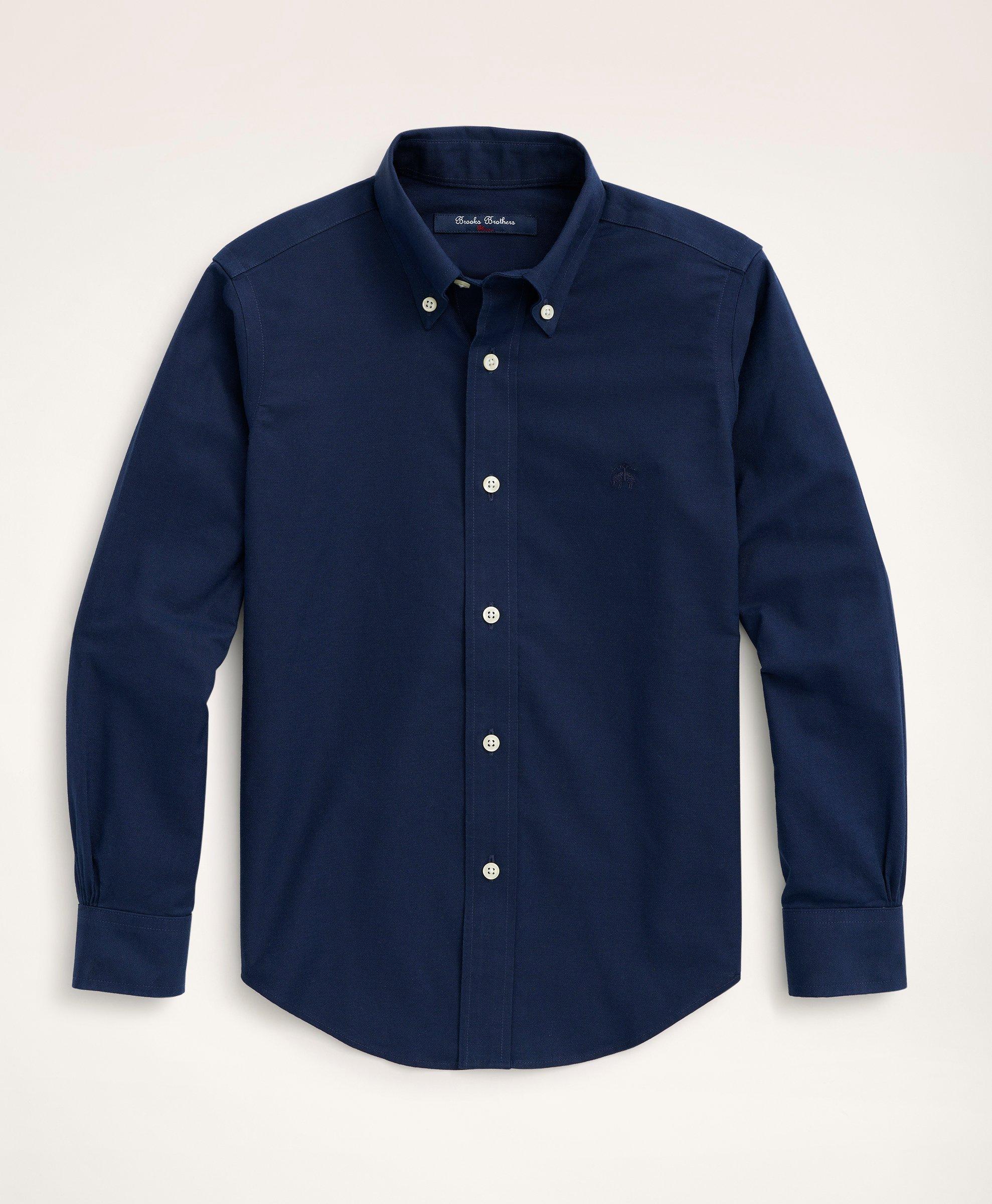 Brooks Brothers Boys Non-iron Stretch Cotton Oxford Sport Shirt In Navy