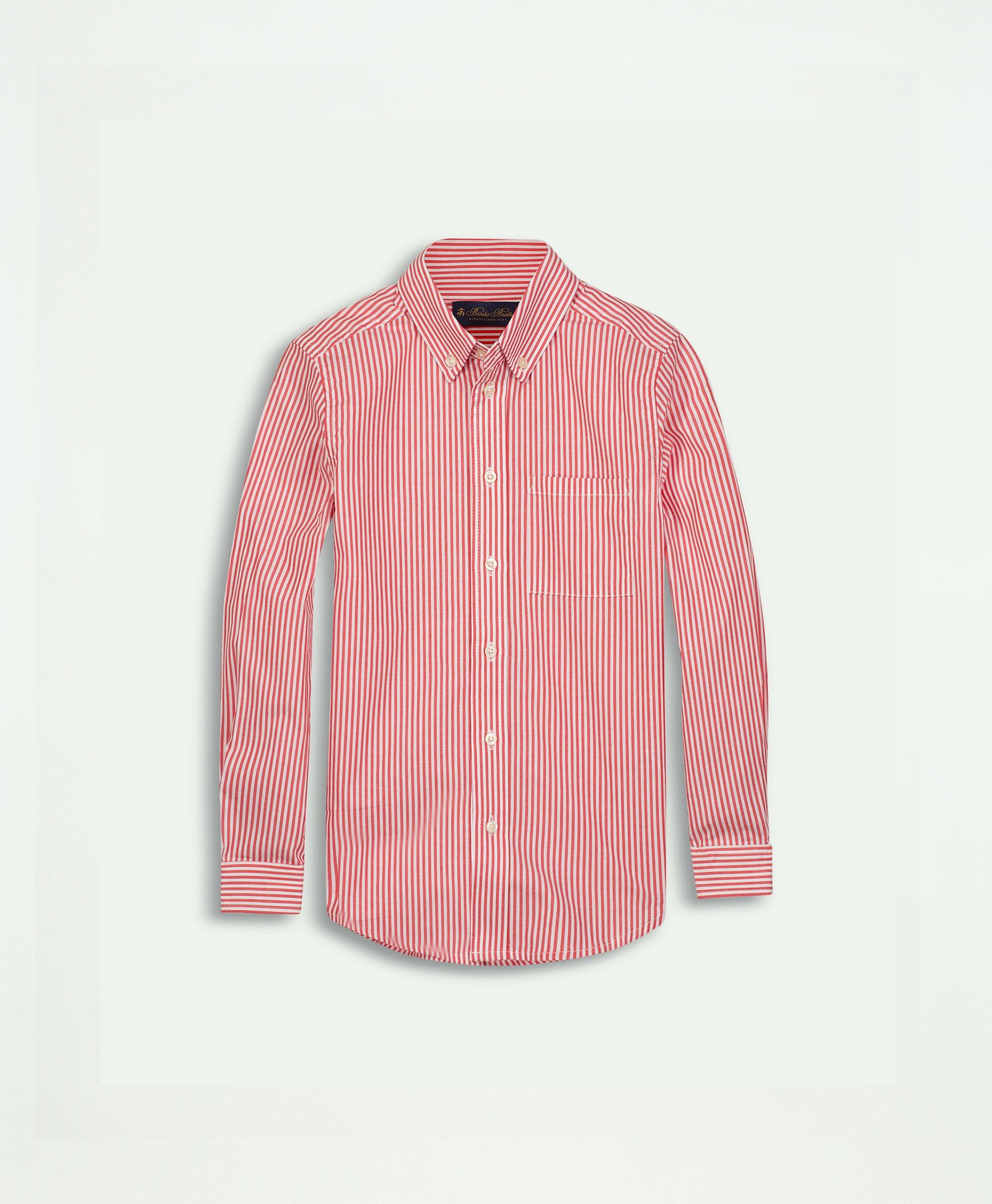 Brooks Brothers Kids'  Boys Cotton Poplin Stripe Sport Shirt | Red | Size 6