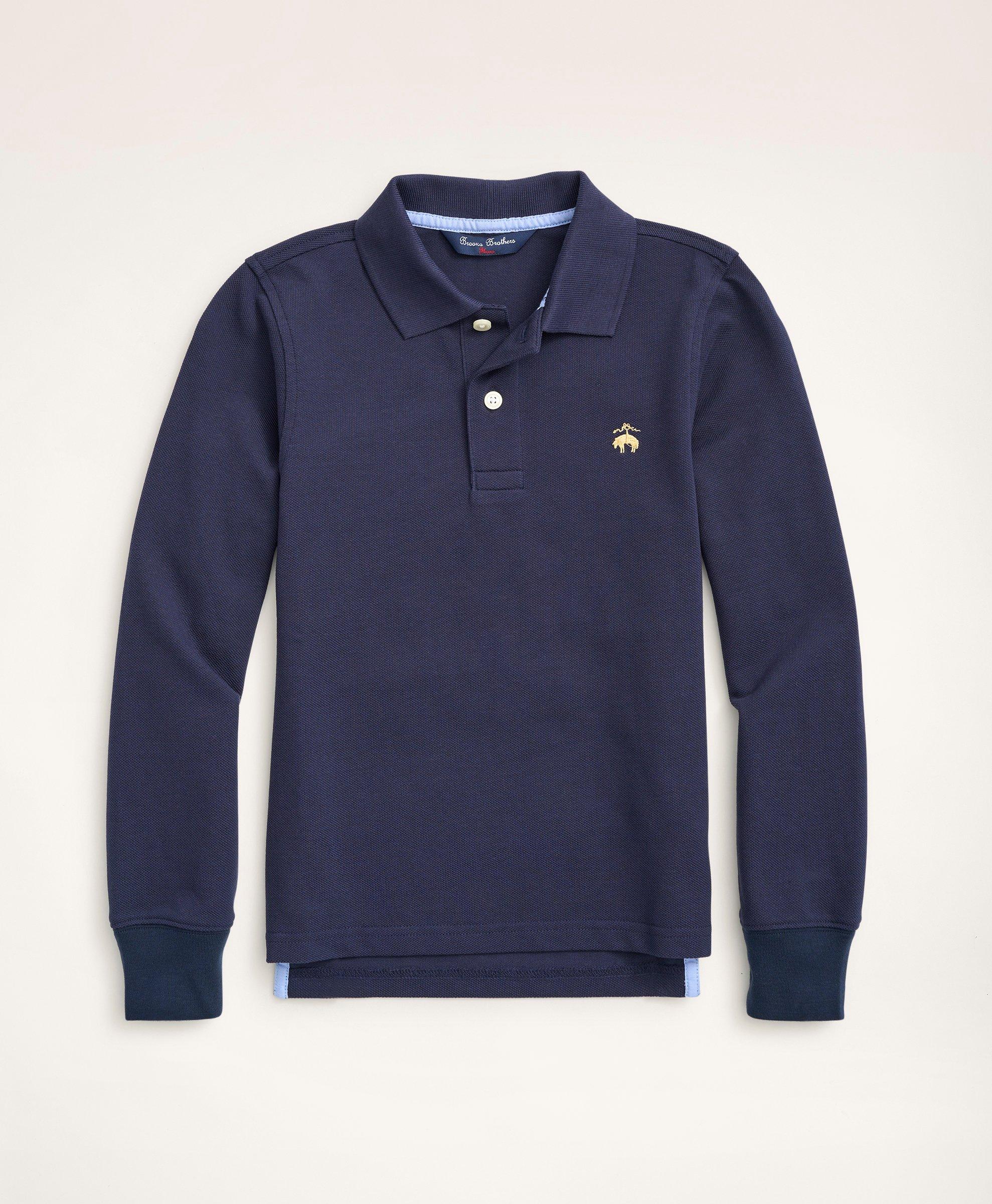 Brooks Brothers Kids'  Boys Long-sleeve Cotton Pique Polo Shirt | Navy | Size Large