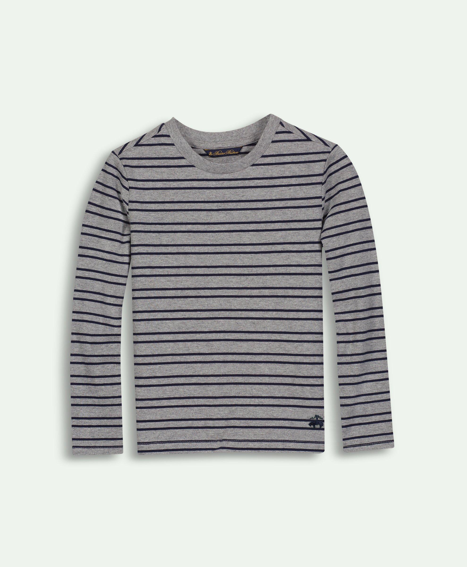 Brooks Brothers Kids'  Boys Cotton Striped Long Sleeve T-shirt | Grey | Size 10