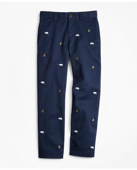 Shop Brooks Brothers Boys Cotton-blend Embroidered Pants | Navy | Size 14