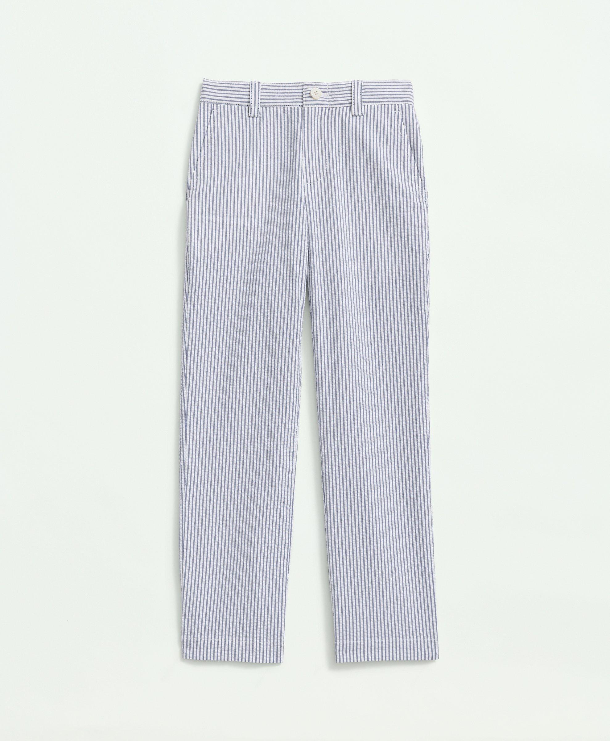 Brooks Brothers Boys Stretch Cotton Seersucker Pants In Blue,ivory