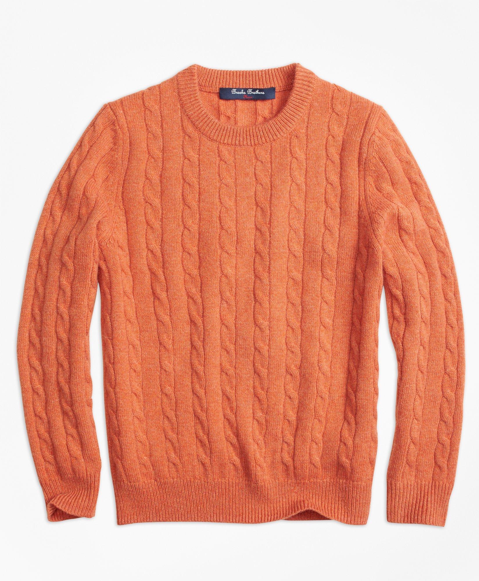Brooks Brothers Kids'  Boys Cashmere Cable Crewneck Sweater | Orange | Size Xs