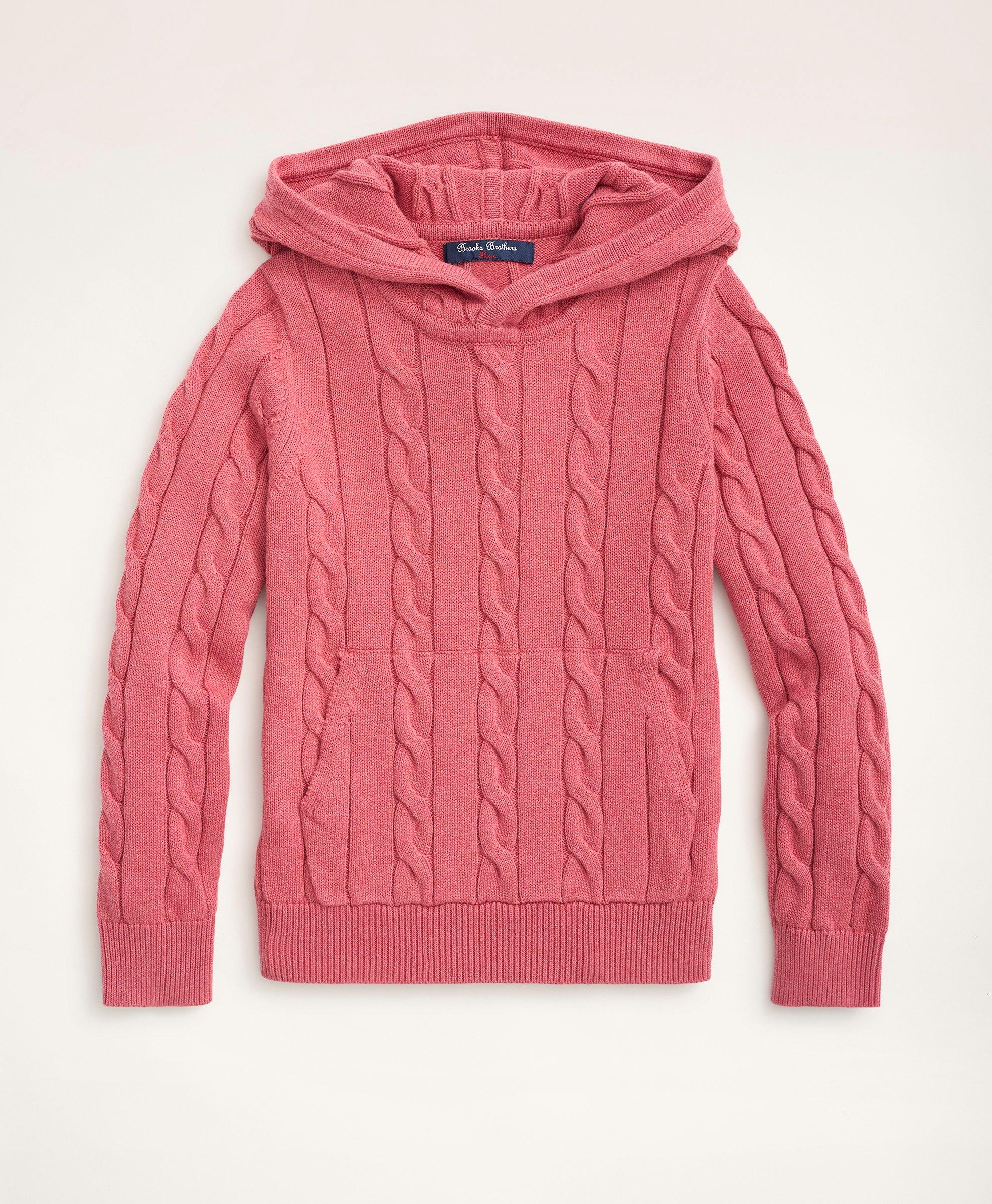 Brooks Brothers Kids'  Boys Cotton Cable-knit Hoodie Sweater | Dark Pink Heather | Size Medium