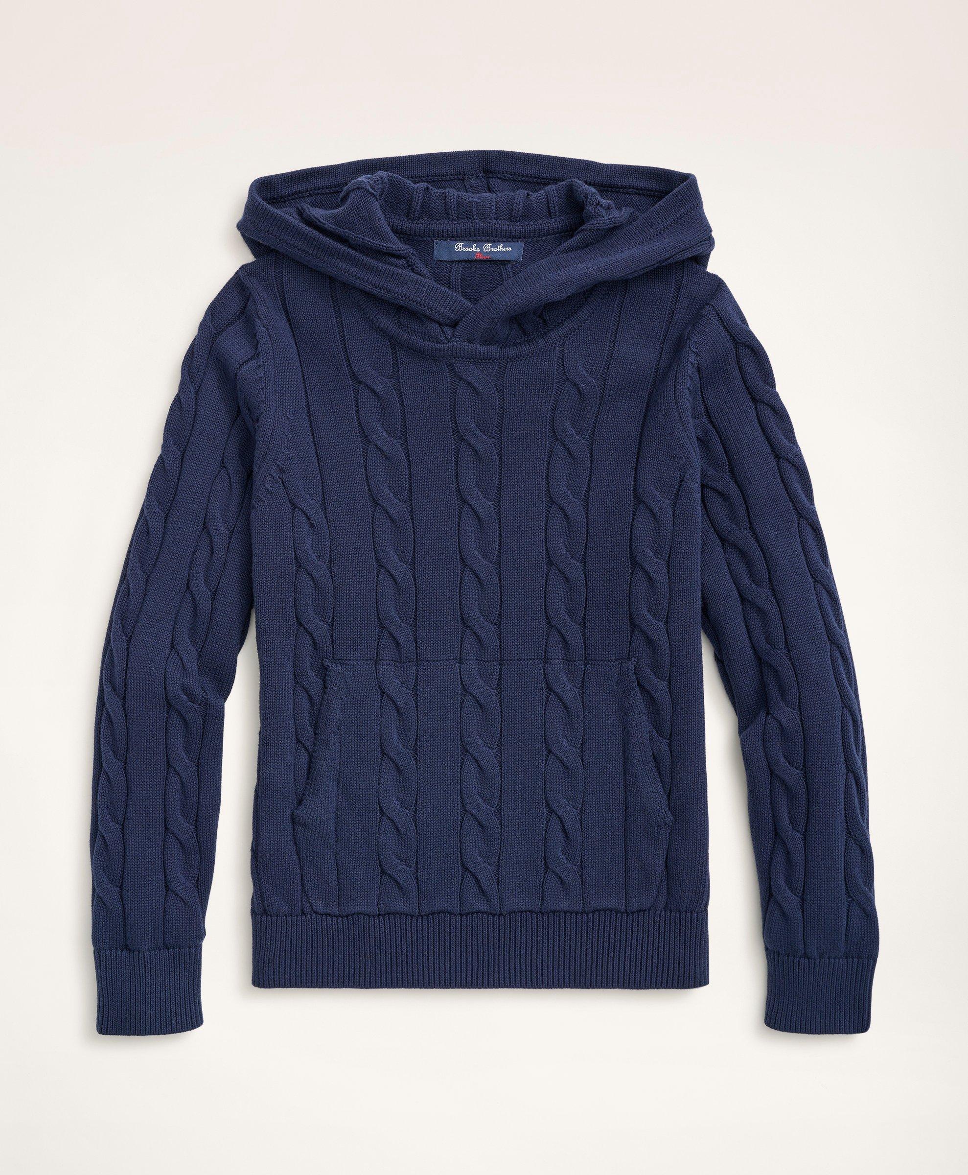 Brooks Brothers Kids'  Boys Cotton Cable-knit Hoodie Sweater | Navy | Size Small