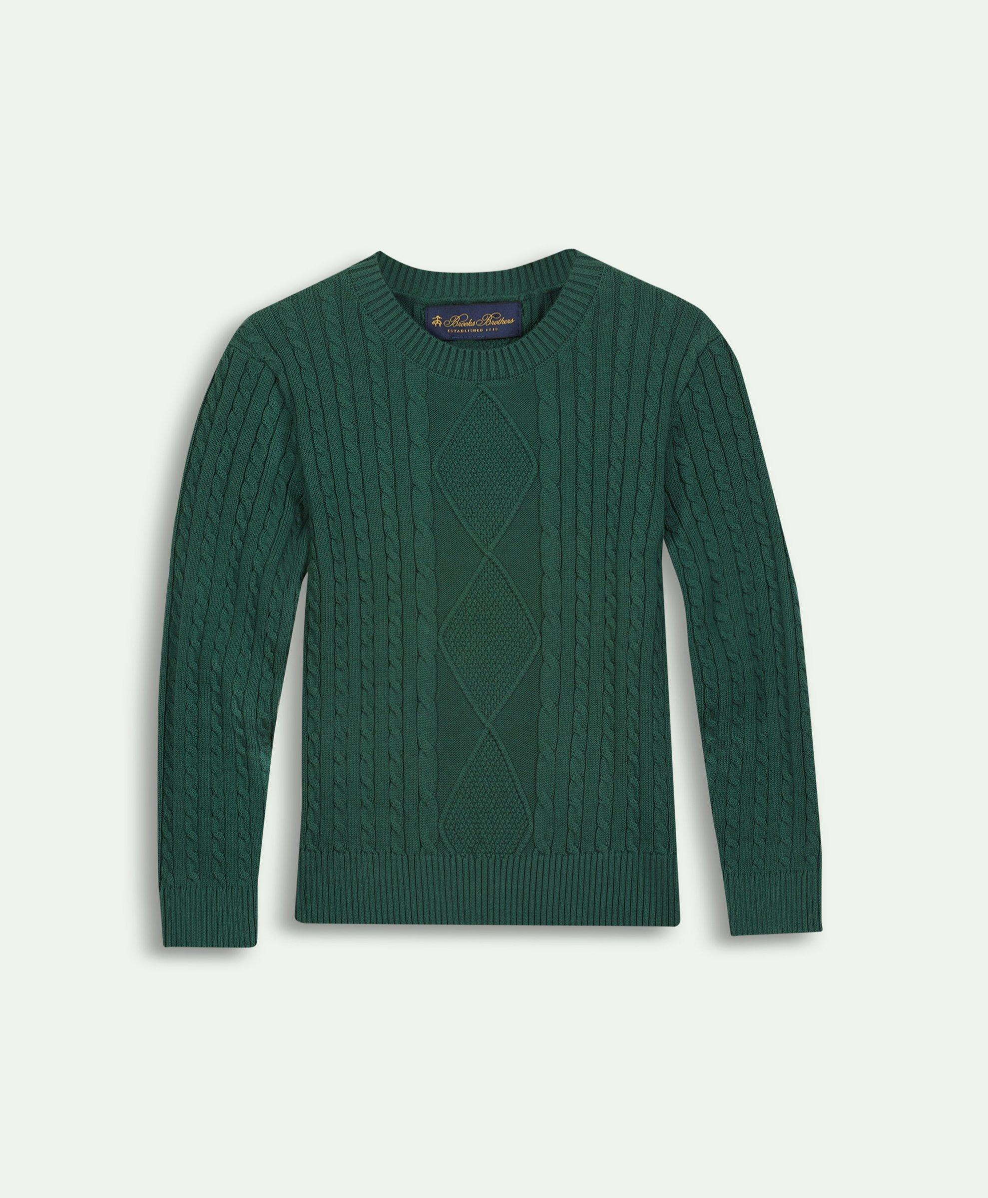 Brooks Brothers Kids'  Boys Cotton Cable Crewneck Sweater | Green | Size 8