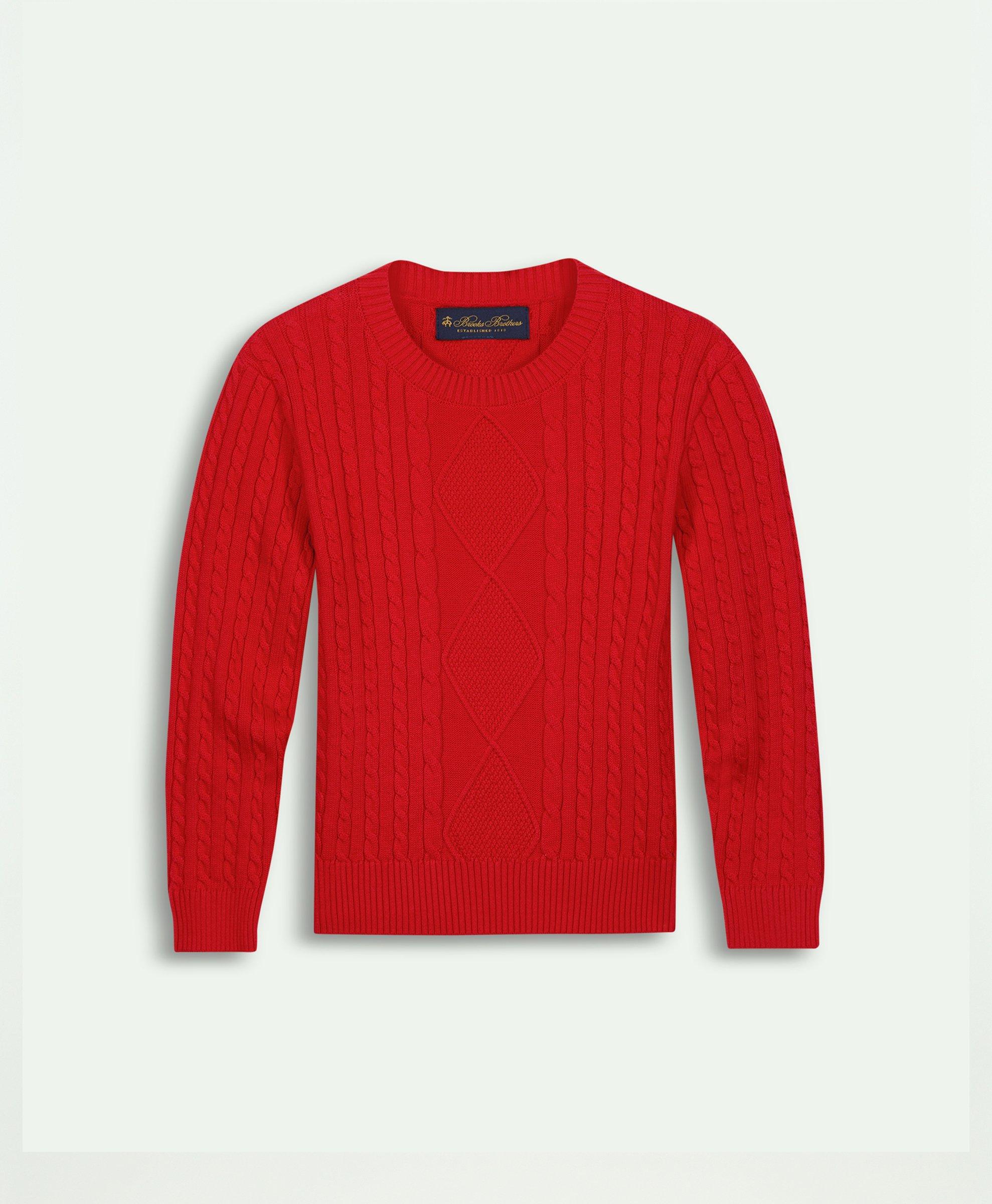 Shop Brooks Brothers Boys Cotton Cable Crewneck Sweater | Red | Size 6