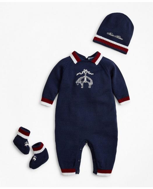 Brooks Brothers Babies'  Boys Knit Wool Bodysuit, Hat & Booties Set - 3 Months | Navy