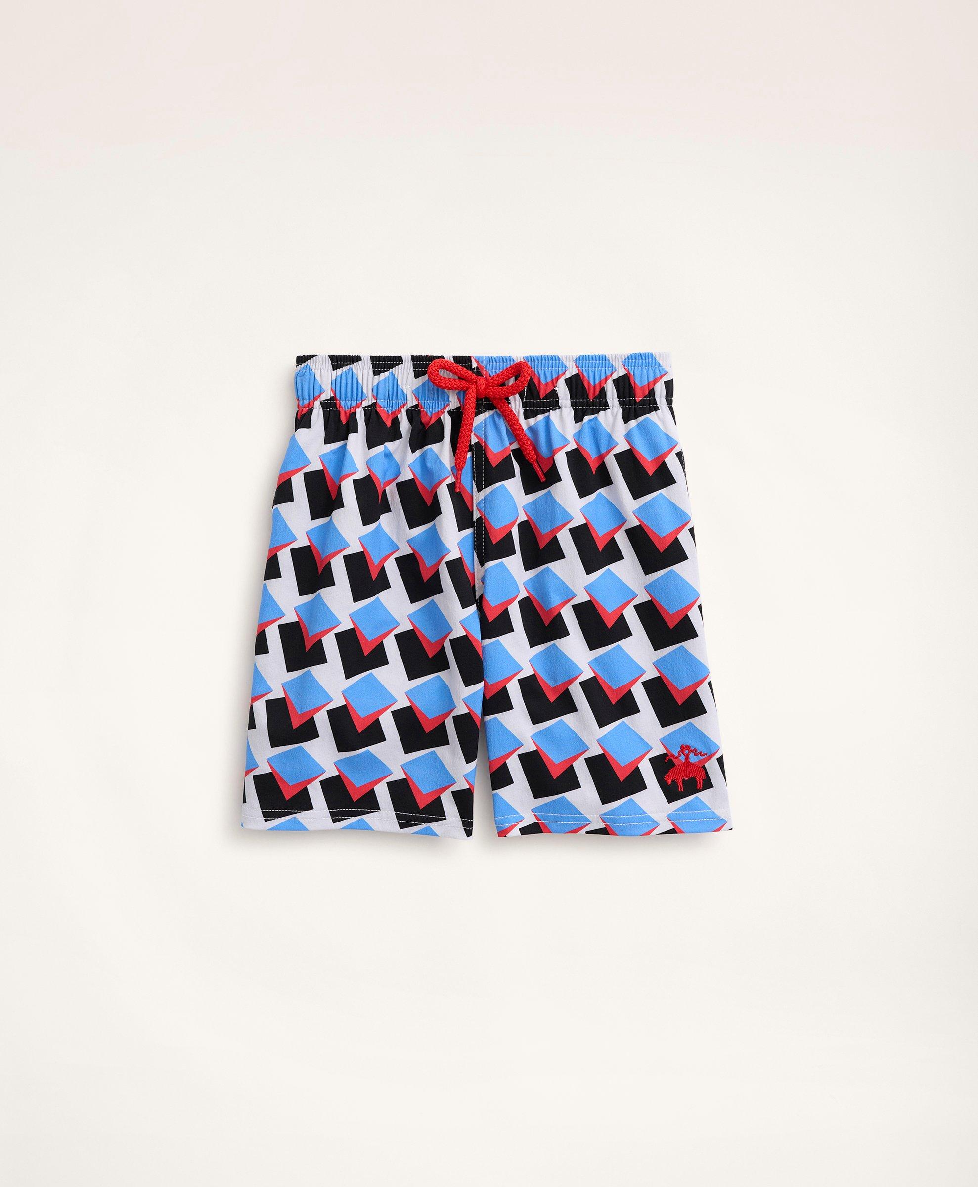 Brooks Brothers Kids'  Boys Et Vilebrequin Swim Trunks In The Square Pegs Print | Blue | Size 14