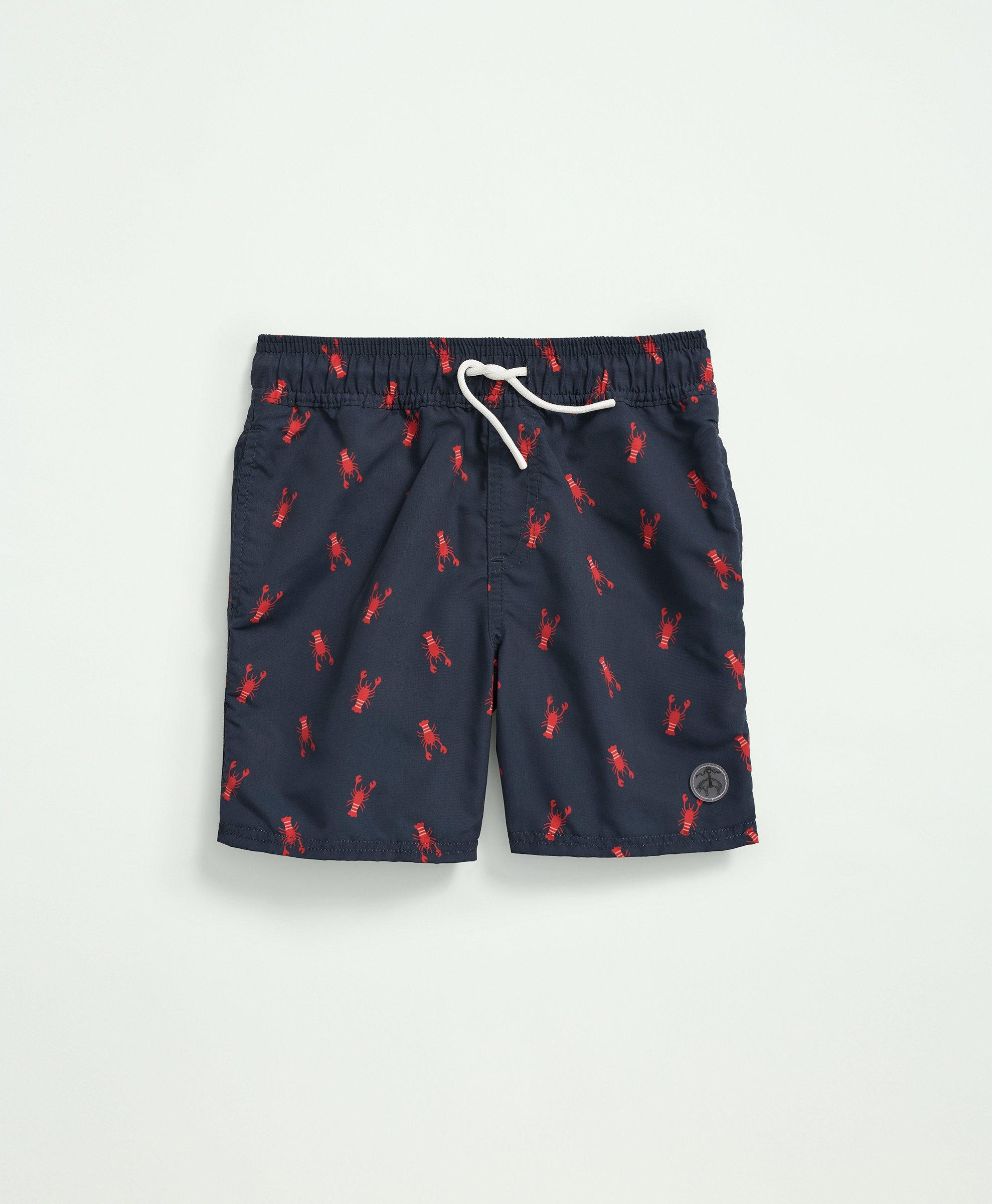 Brooks Brothers Kids'  Boys Lobster Print Swim Trunks | Navy | Size 4