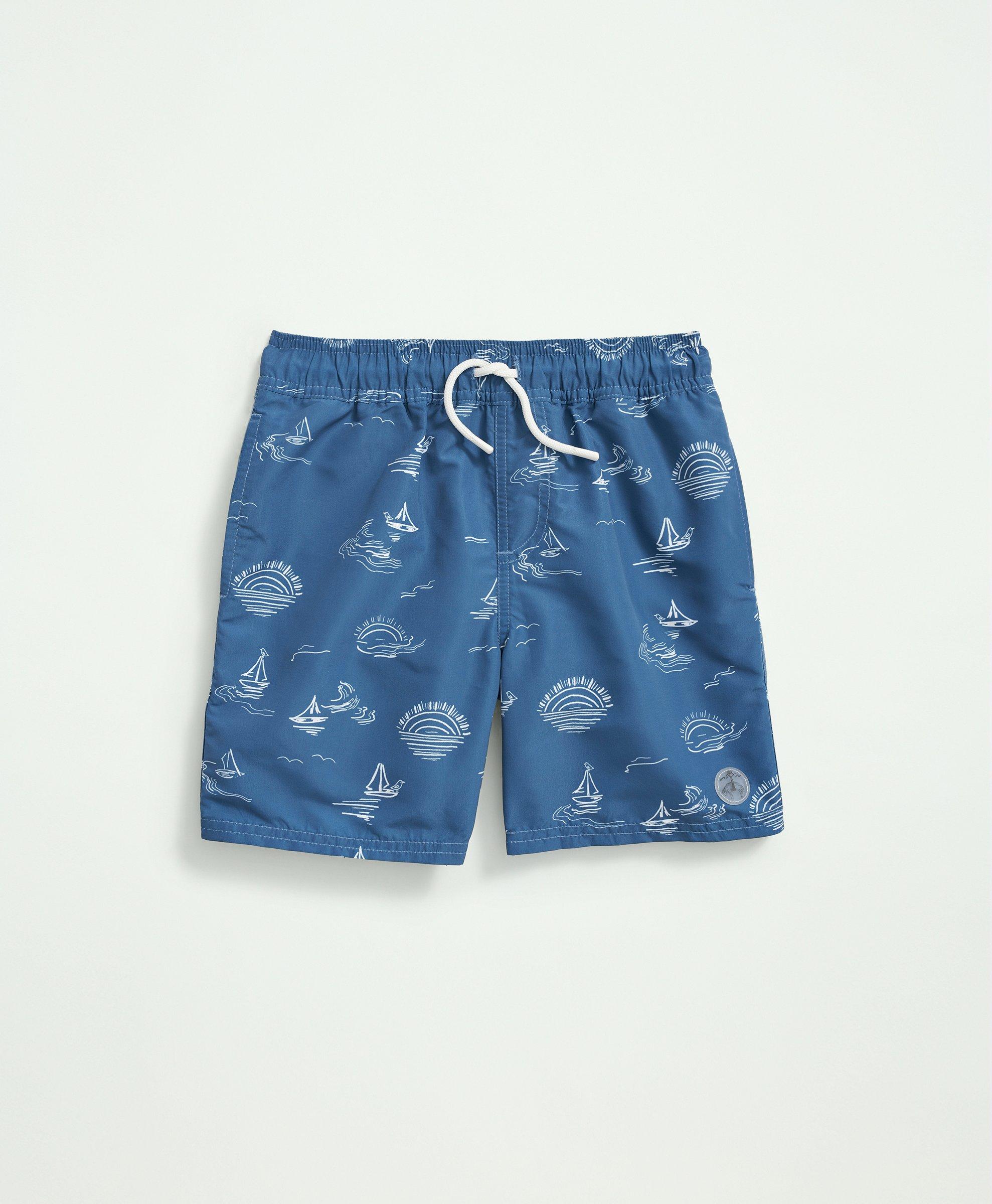 Brooks Brothers Kids'  Boys Sail Print Swim Trunks | Blue | Size 12
