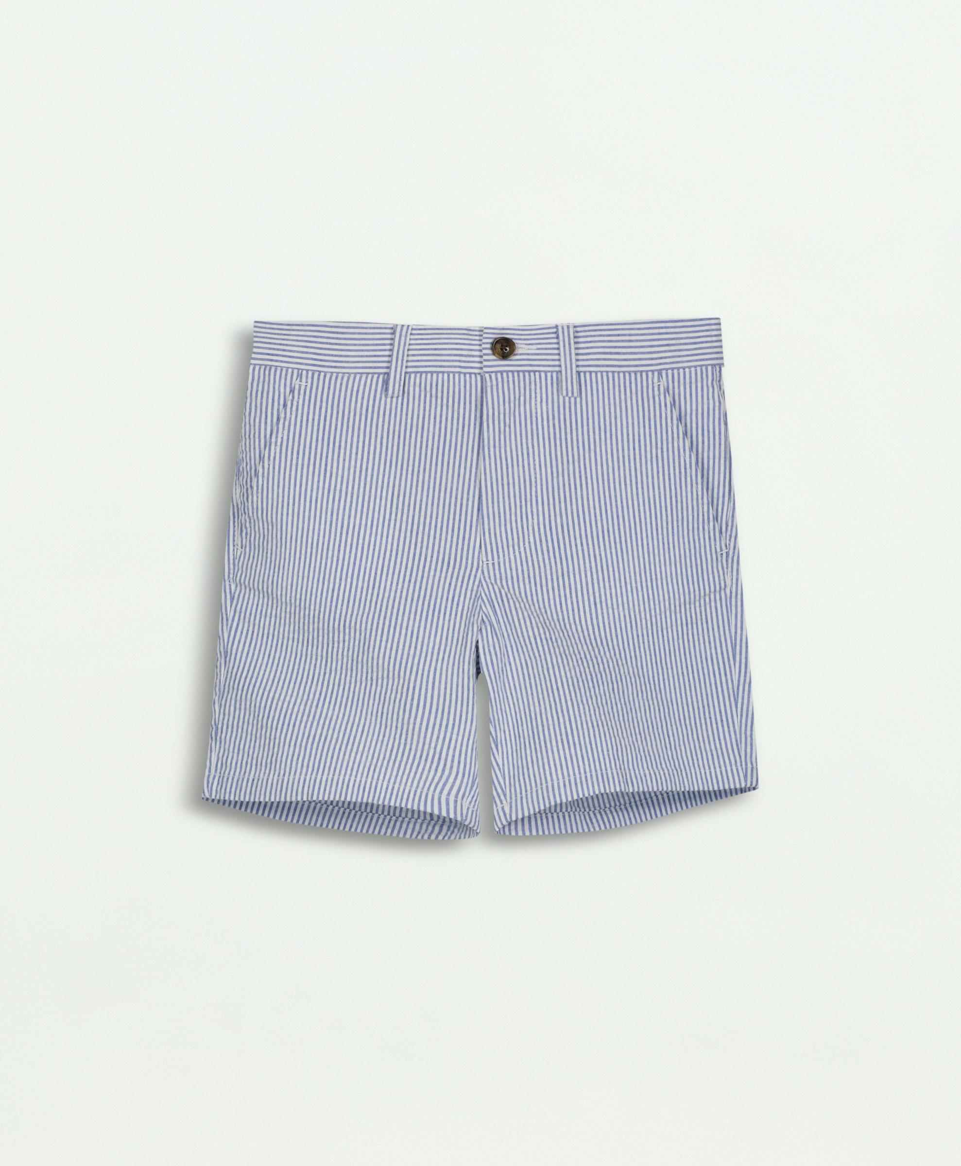 Seersucker Pull-On Crop Pants With Front Pockets main image 0