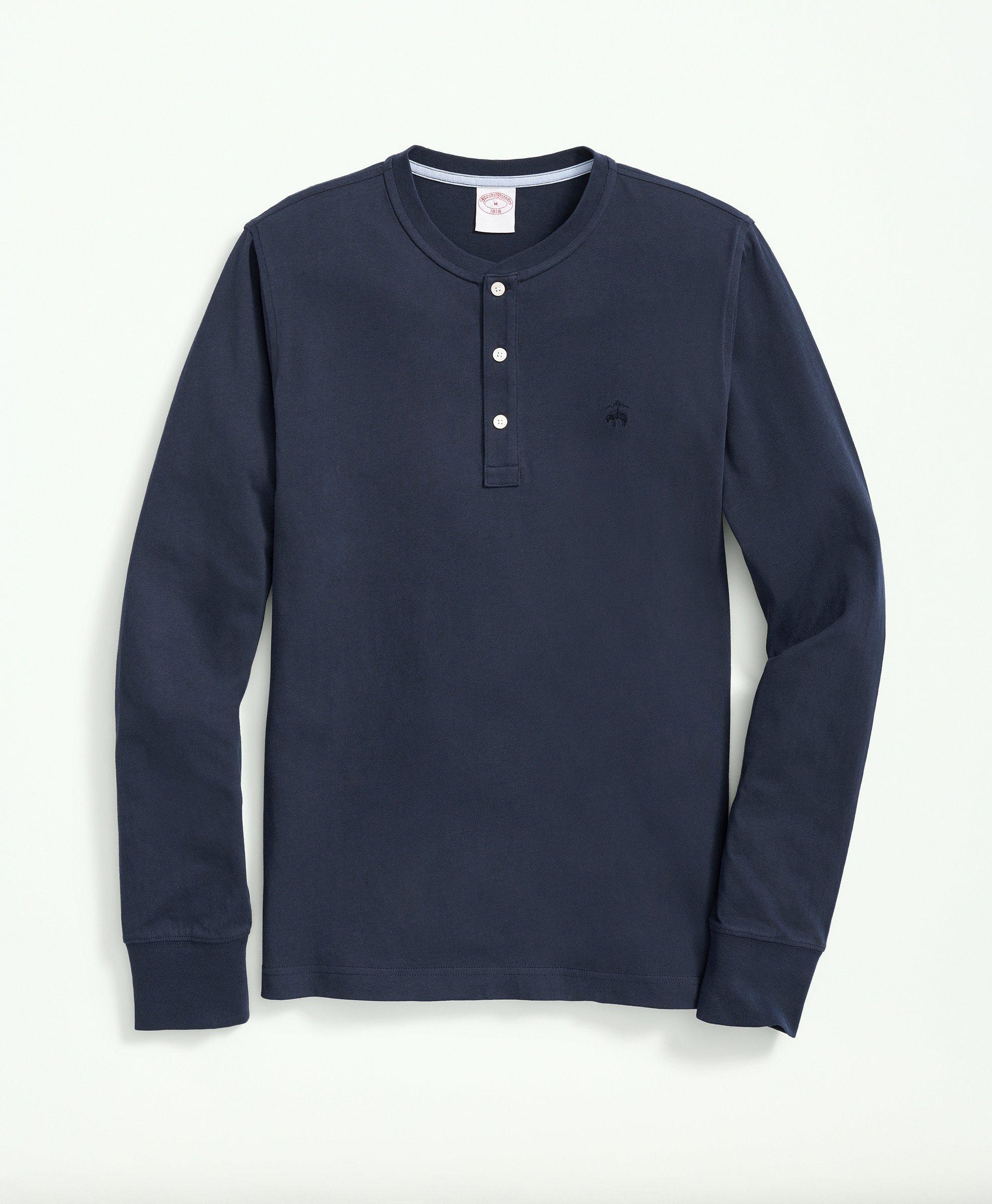 Brooks Brothers Cotton Henley Long-sleeve T-shirt In Navy