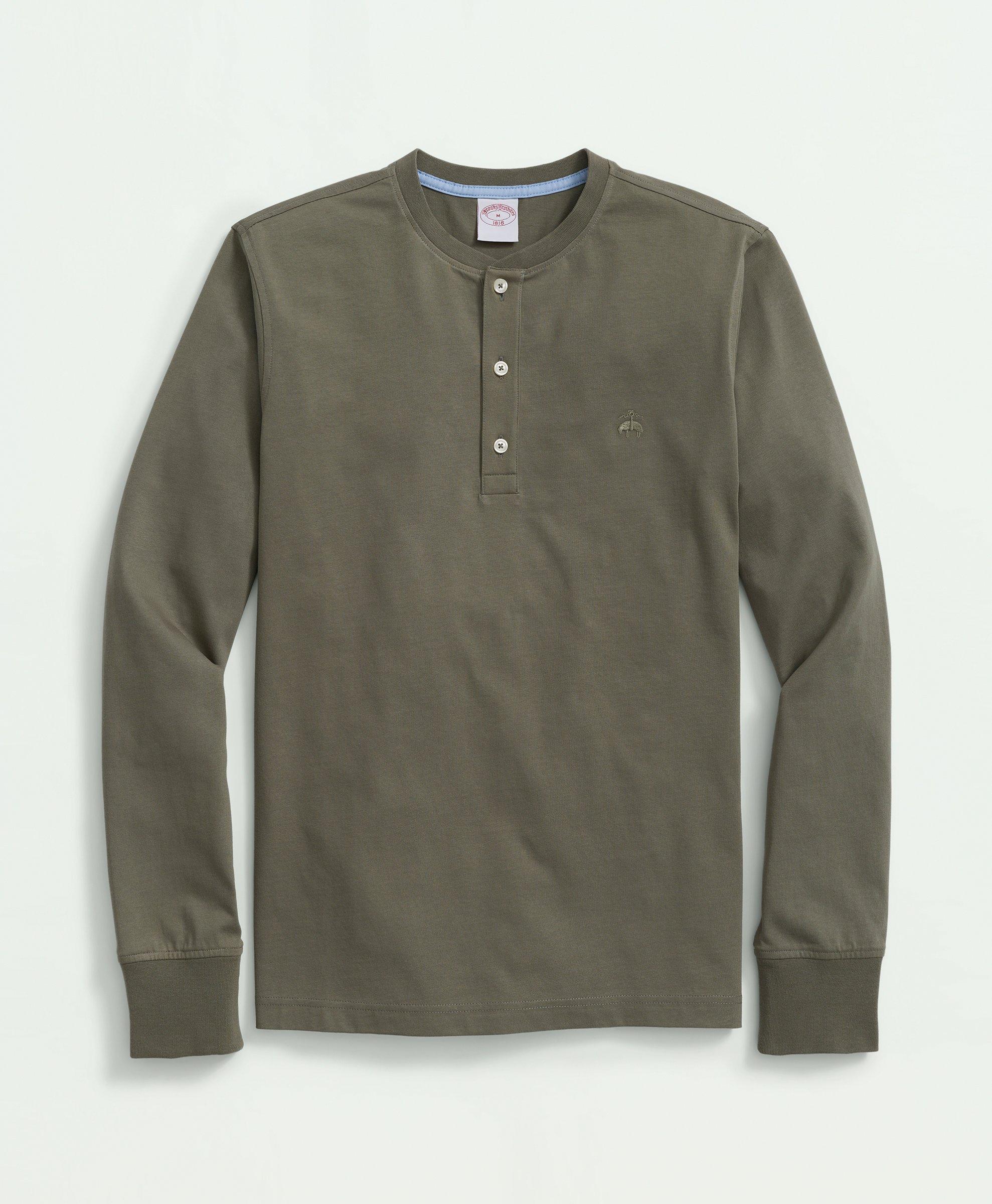 Brooks Brothers Cotton Henley Long-sleeve T-shirt | Olive | Size Xs