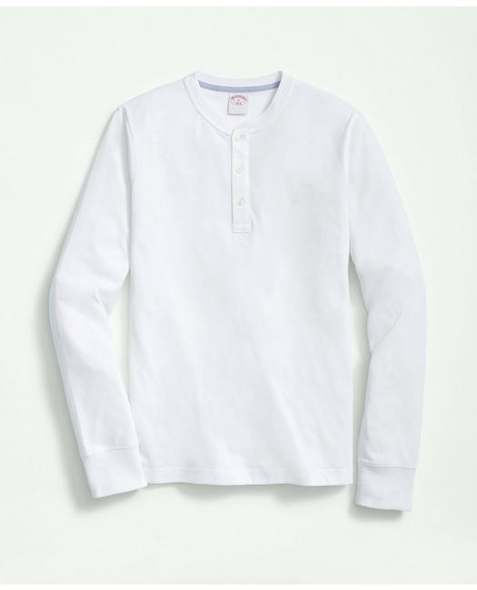 Brooks Brothers Cotton Henley Long-sleeve T-shirt | White | Size Small