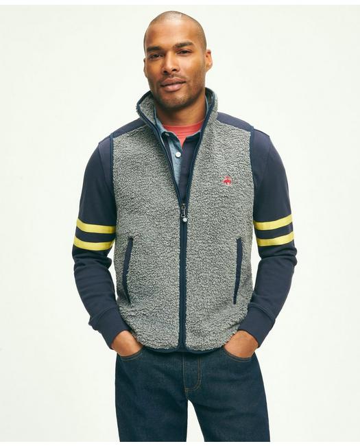 Brooks Brothers Teddy Fleece Zip Vest | Grey/navy | Size Xs In Grey,navy