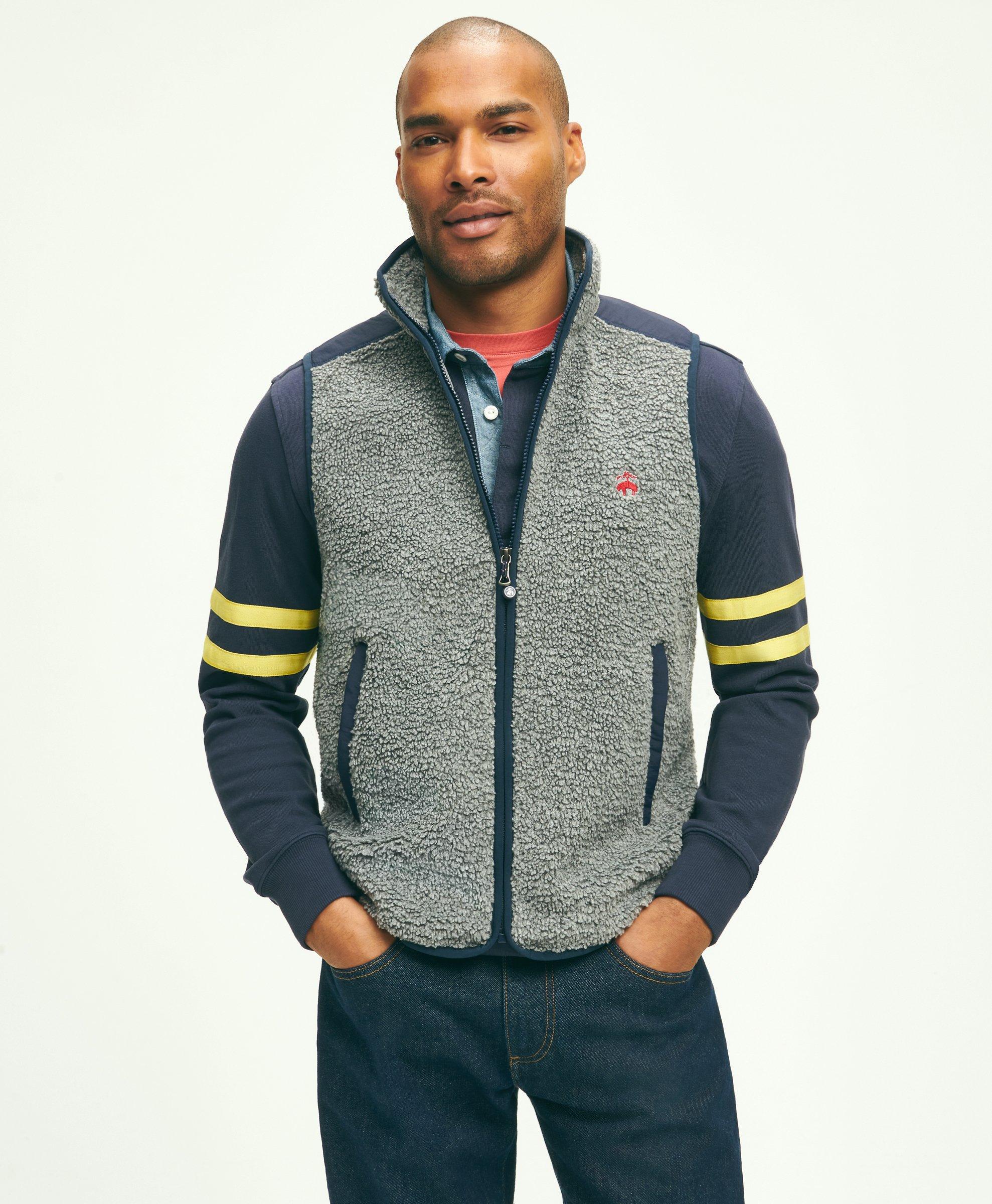 Brooks Brothers Teddy Fleece Zip Vest | Grey/navy | Size Xs In Grey,navy