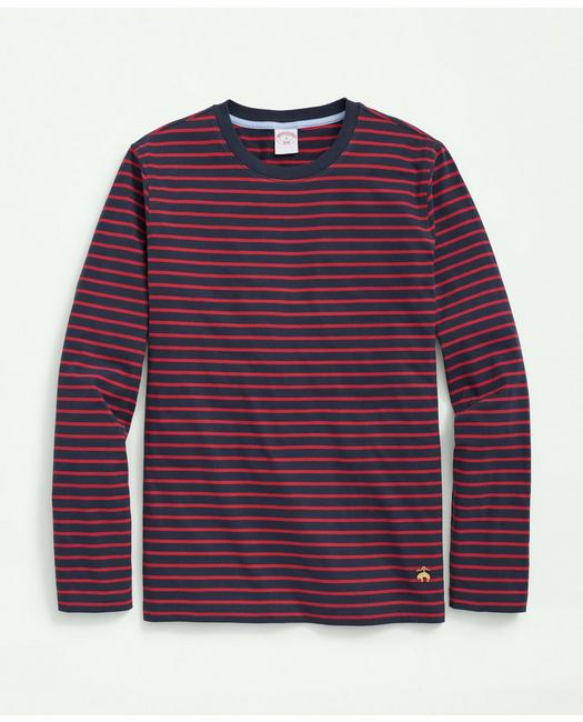 Brooks Brothers Cotton Crewneck Striped Long-sleeve T-shirt | Red/navy | Size Small In Red,navy