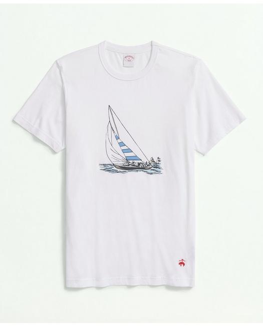 Shop Brooks Brothers Cotton Graphic Boat T-shirt | White | Size Small