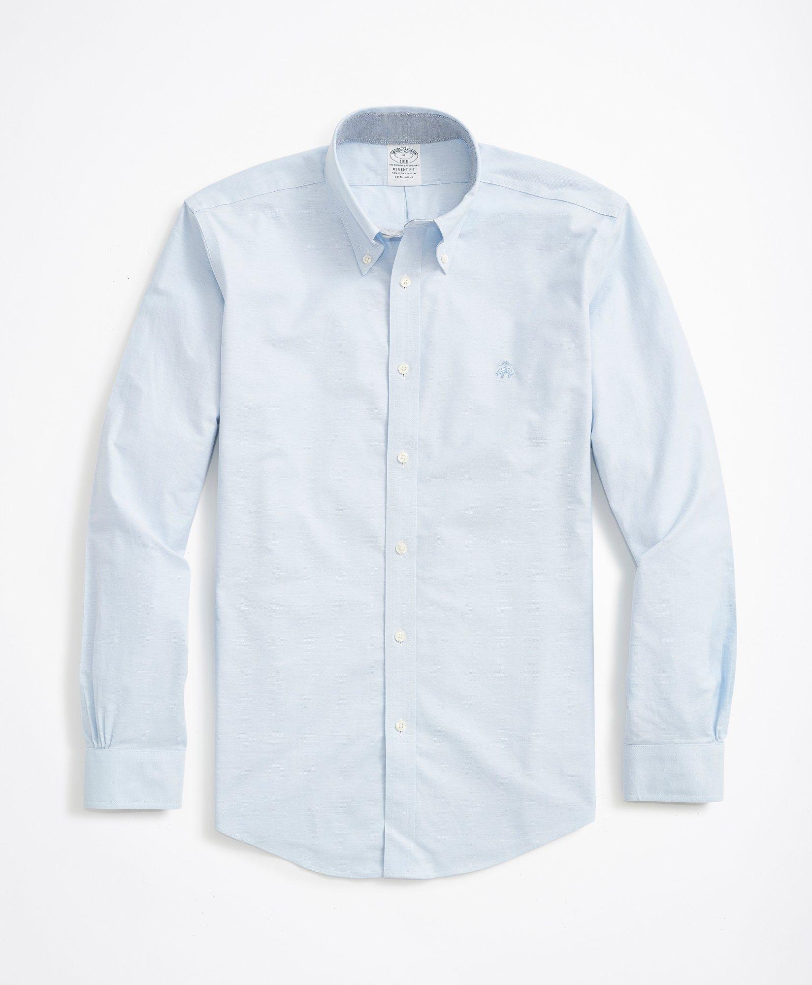 Brooks Brothers Stretch Regent Regular-fit Sport Shirt, Non-iron Oxford | Blue | Size Xl