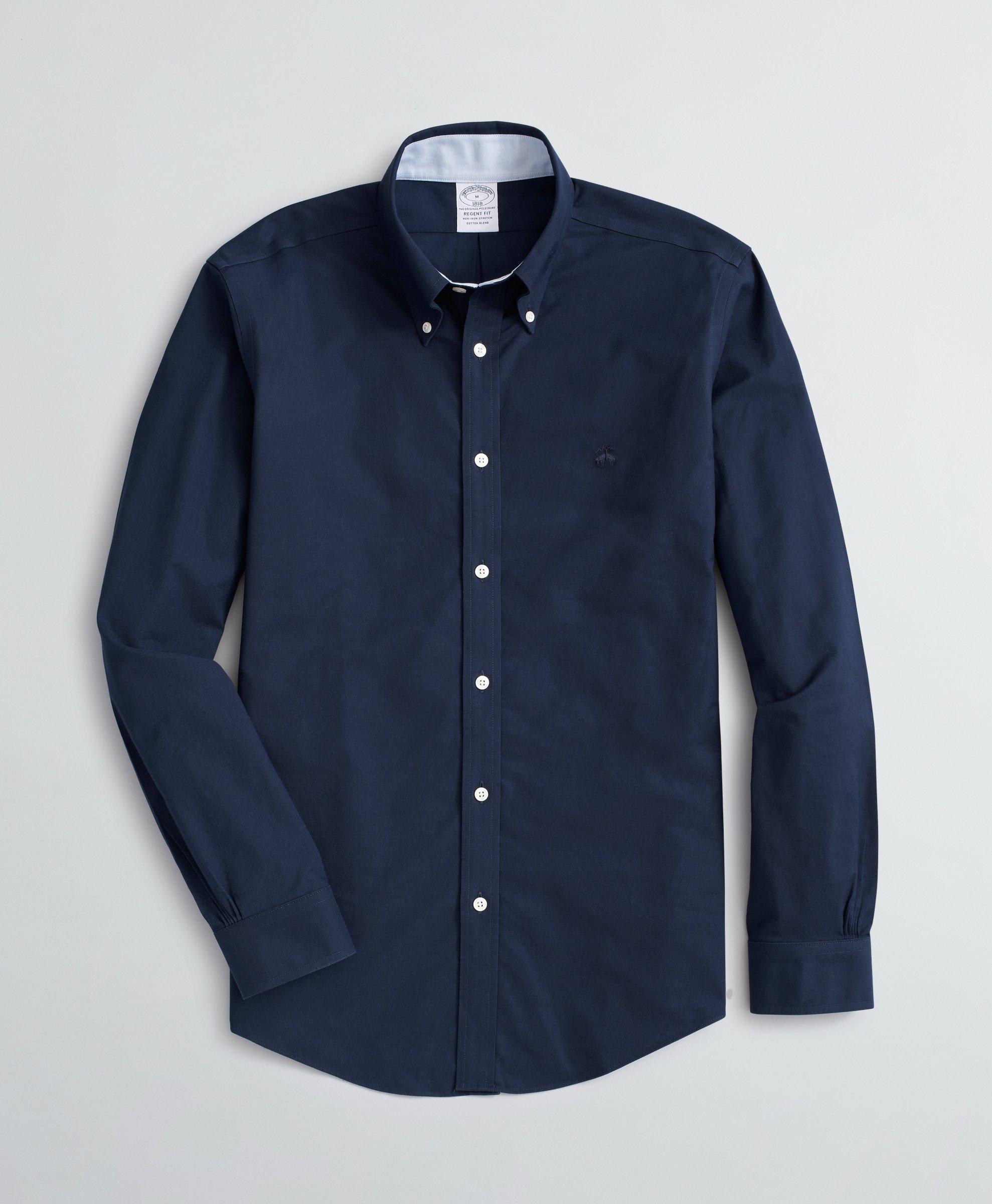 Brooks Brothers Stretch Regent Regular-fit Sport Shirt, Non-iron Oxford | Navy | Size Xs