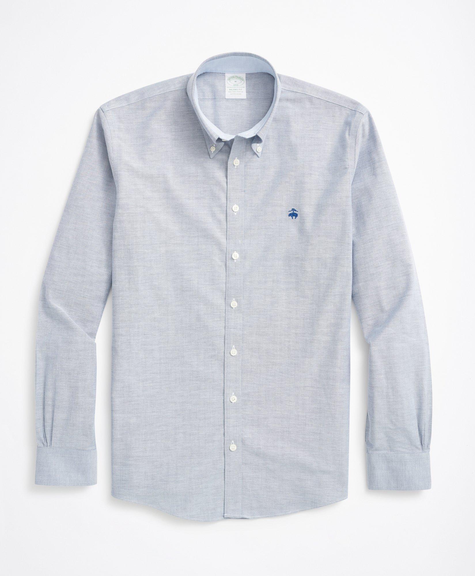 Brooks Brothers Stretch Milano Slim-fit Sport Shirt, Non-iron Oxford | Sodalite | Size 2xl