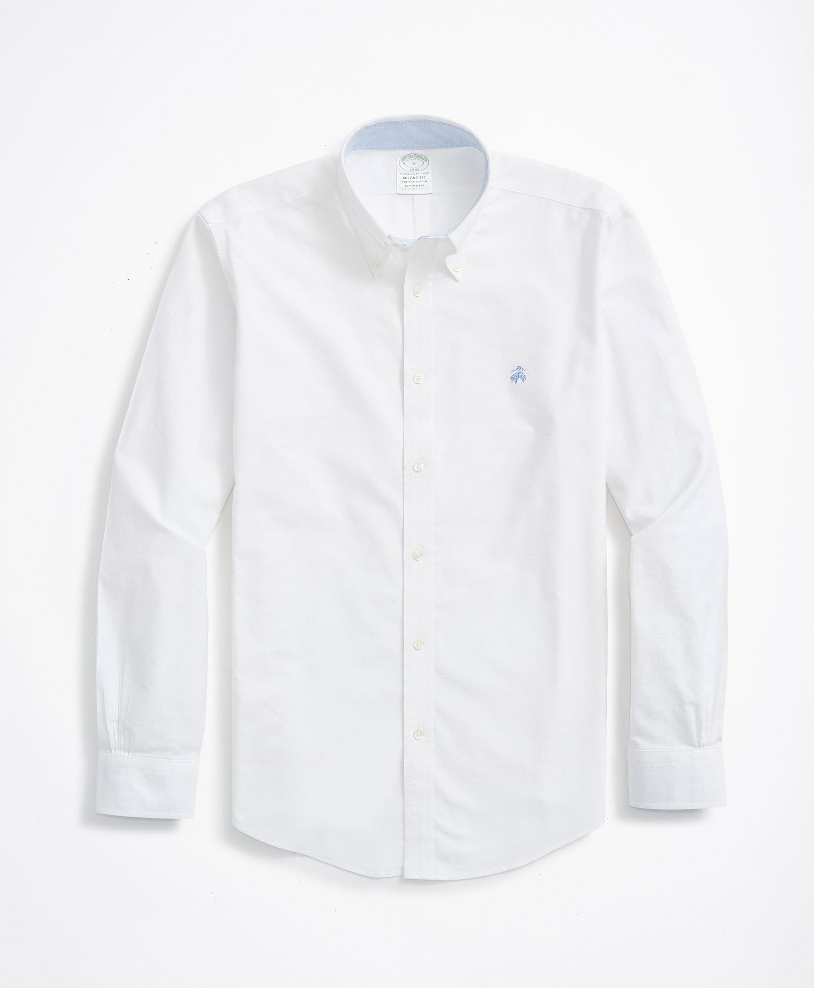 Brooks Brothers Stretch Milano Slim-fit Sport Shirt, Non-iron Oxford | White | Size 2xl