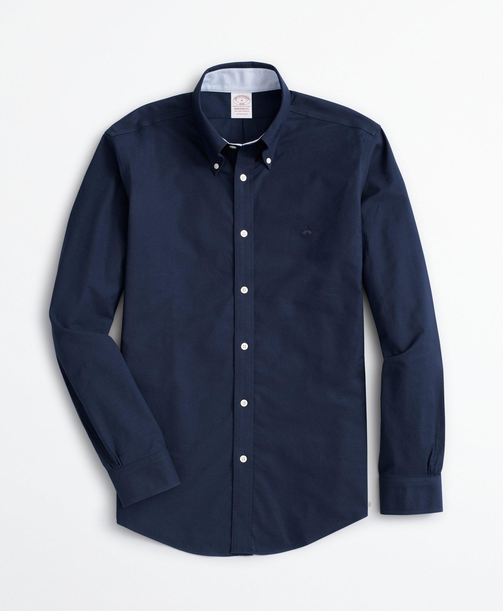 Shop Brooks Brothers Stretch Madison Relaxed-fit Sport Shirt, Non-iron Oxford In Navy