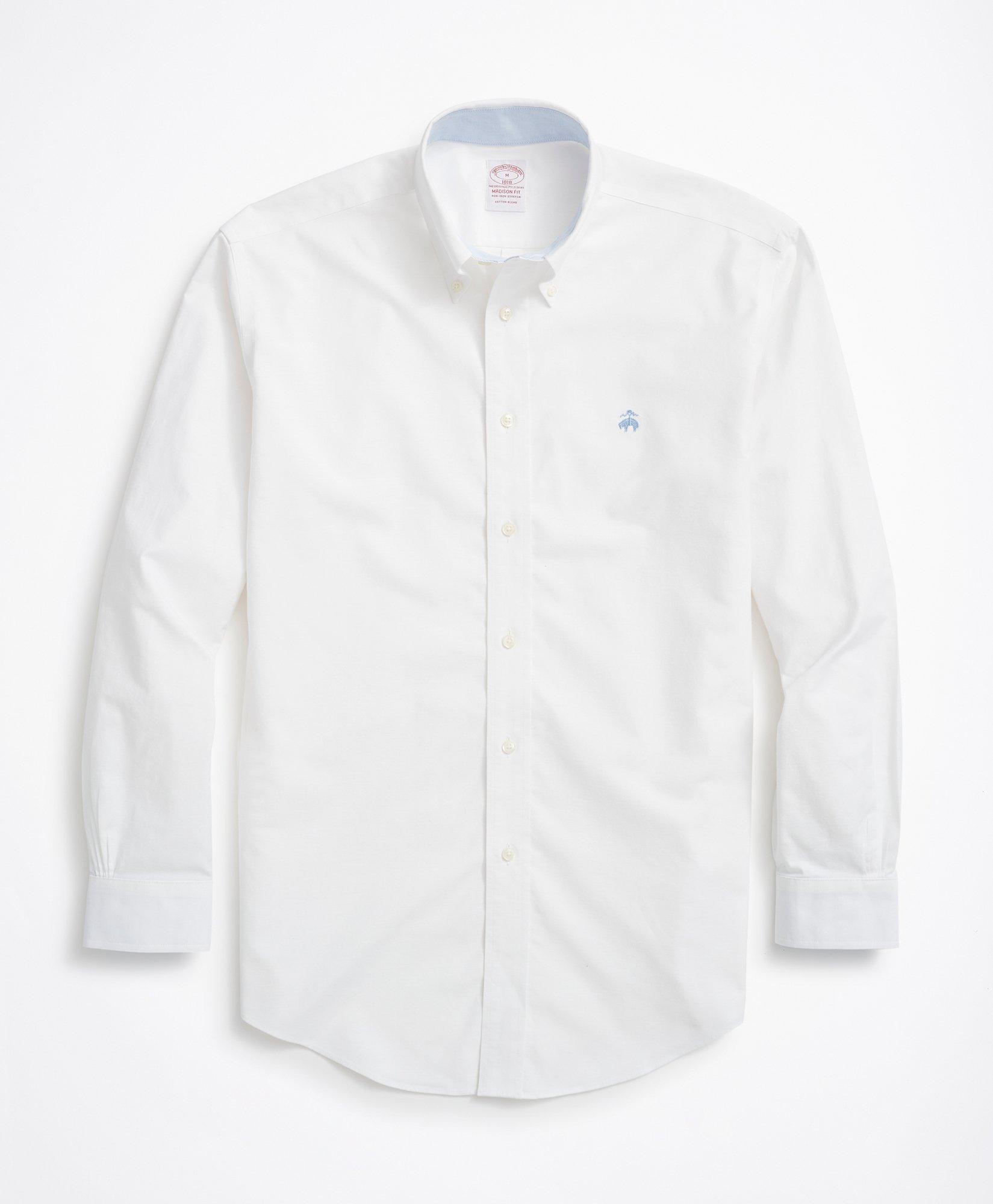 Brooks Brothers Stretch Madison Relaxed-fit Sport Shirt, Non-iron Oxford | White | Size Large