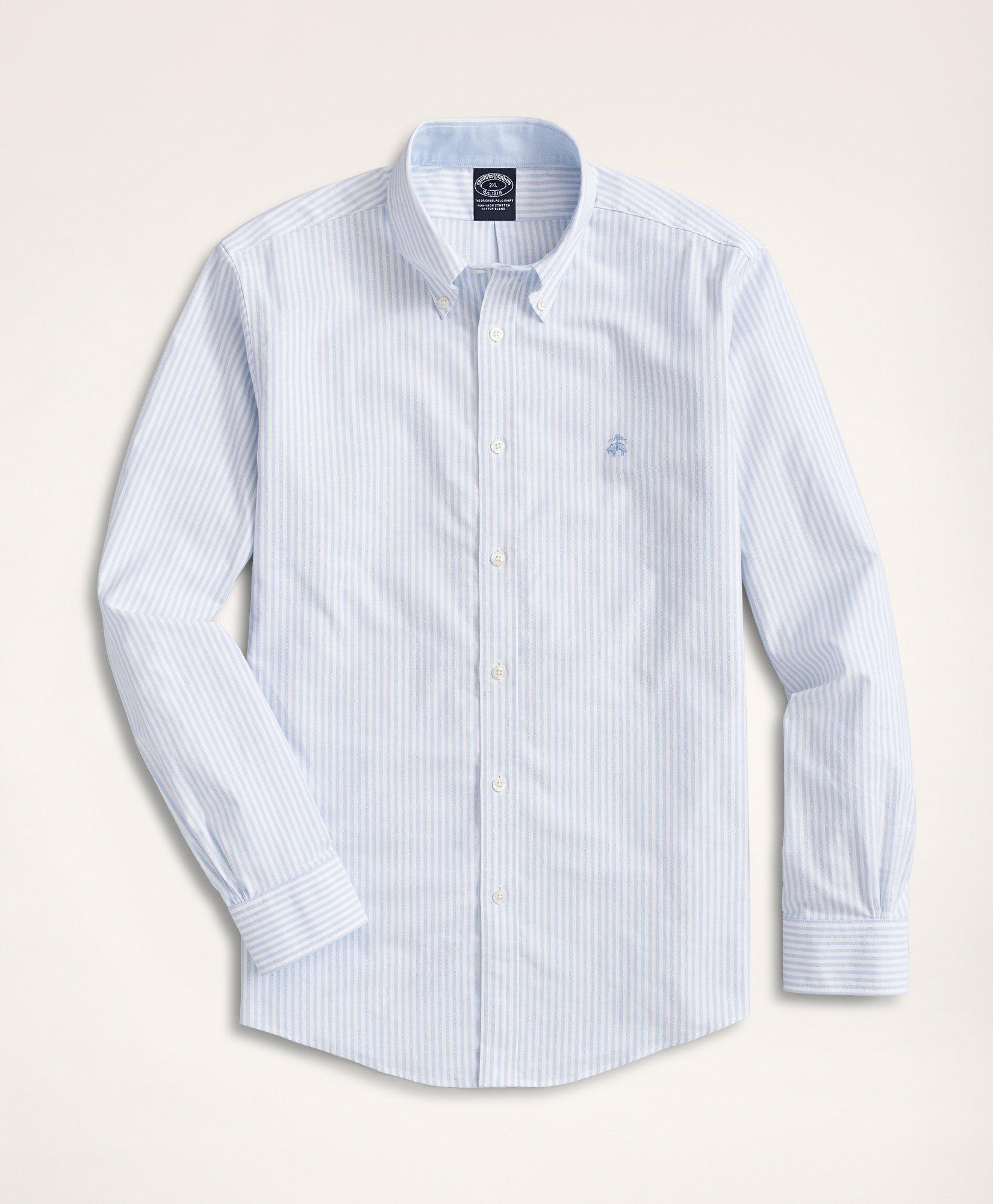 Brooks Brothers Stretch Big & Tall Sport Shirt, Non-iron Oxford Bengal Stripe | Vista Blue | Size 4x
