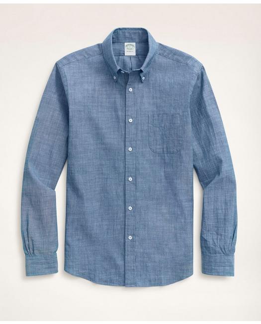 Brooks Brothers Milano Slim-fit Chambray Sport Shirt | Medium Blue | Size Xs